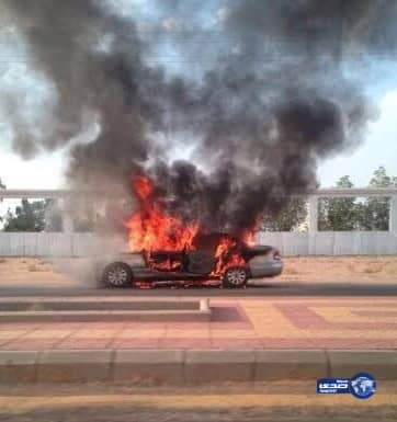 احتراق سياره معلم بمركز البجاديه