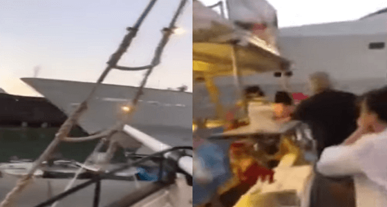 بالفيديو.. لحظة اصطدام يخت فاخر بمطعم على الشاطئ