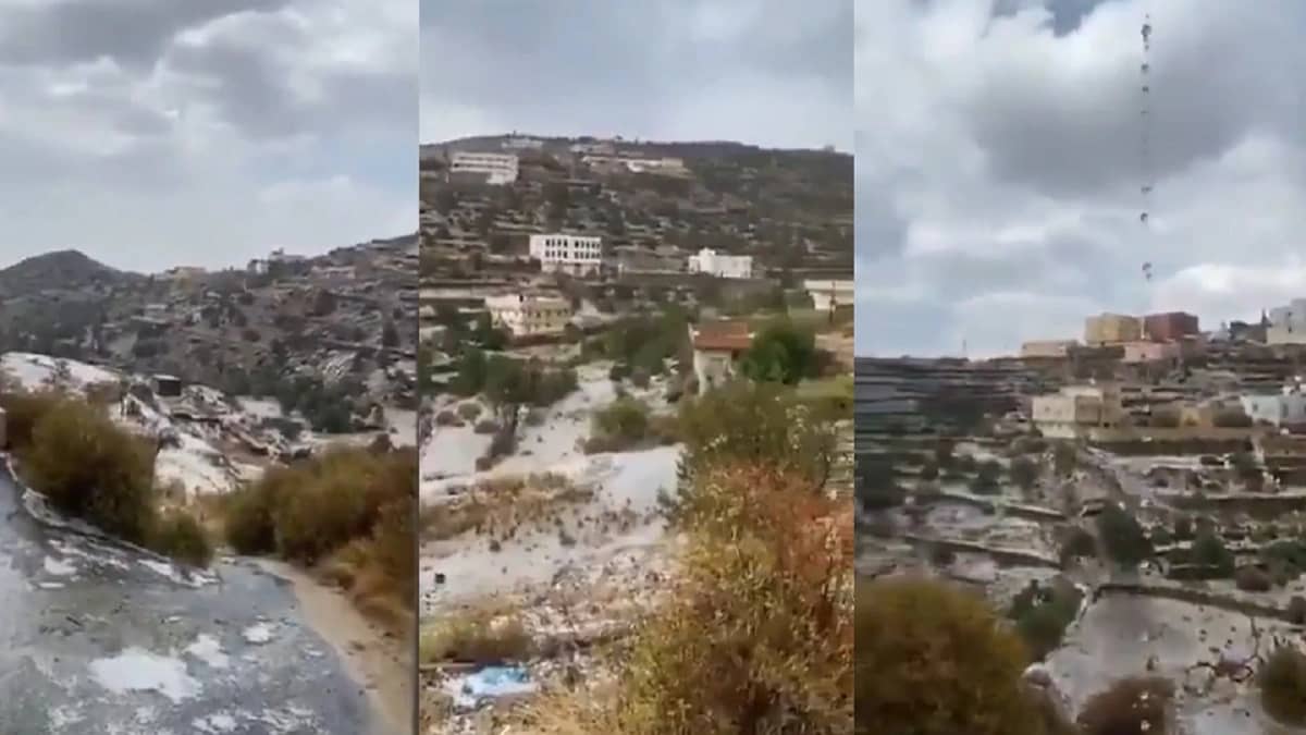 بالفيديو.. هطول الأمطار الغزيرة والبرد على الباحة