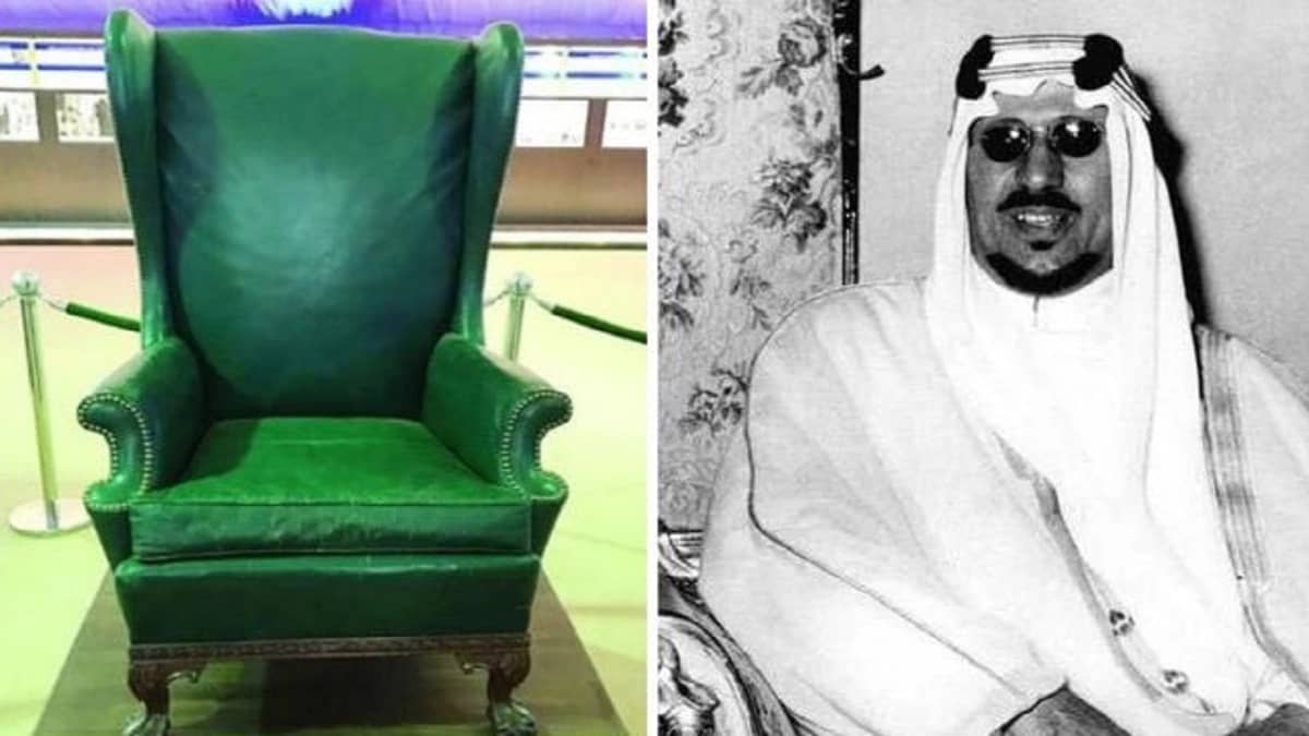 شاهد..الكرسي الذي صنعته أرامكو خصيصًا للملك سعود بسبب طوله