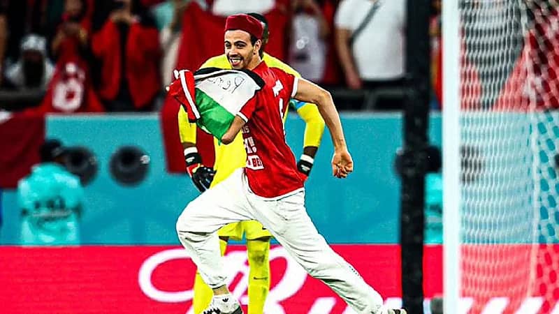 شاهد .. مشجع يحمل علم فلسطين يقتحم الملعب خلال مباراة تونس وفرنسا