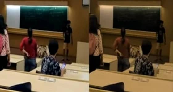 بالفيديو.. اقتحام بقرة لقاعة محاضرات بمعهد تقنية