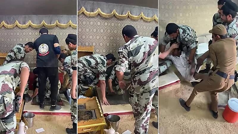 بالفيديو.. لحظة القبض على إثيوبي مخالف اختبأ في مشب استراحة