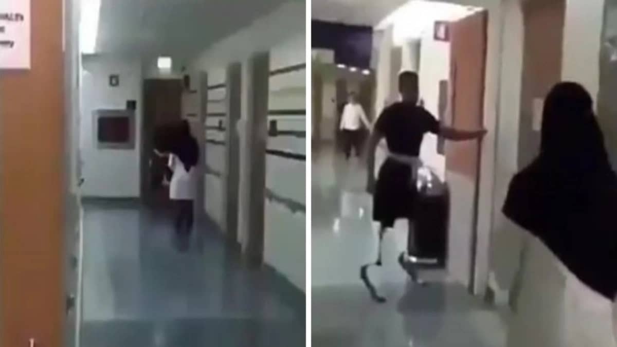 شاهد.. ممرضة تساعد مصاب في تأهيله على أطراف صناعية بالجري