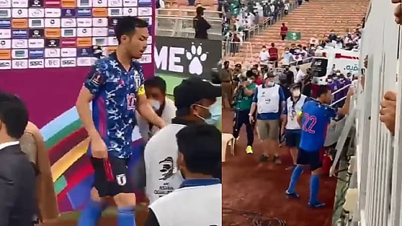 شاهد .. لاعب منتخب اليابان ينفعل على جماهير الأخضر