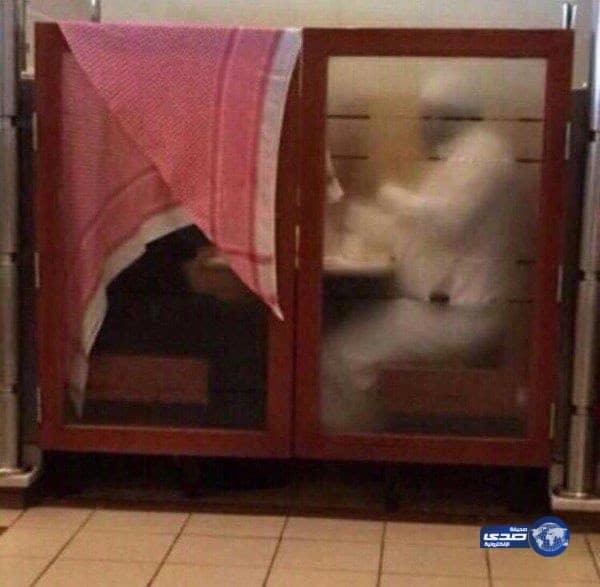 رجل يغطى زوجته بشماغه داخل مطعم.. ومعلقون يصفونه بالـ"غيور"